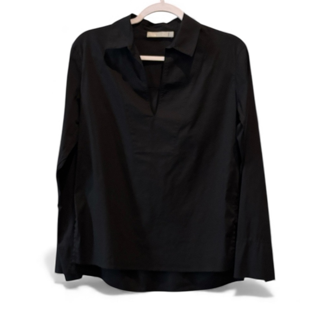 Vince Cotton Blend Black Elegant Blouse Tunic Top Size 6